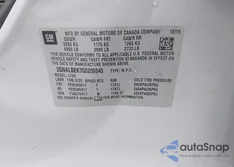 2016 Chevrolet Equinox Ls from USA, damaged, VIN 2GNALBEK7G6209343